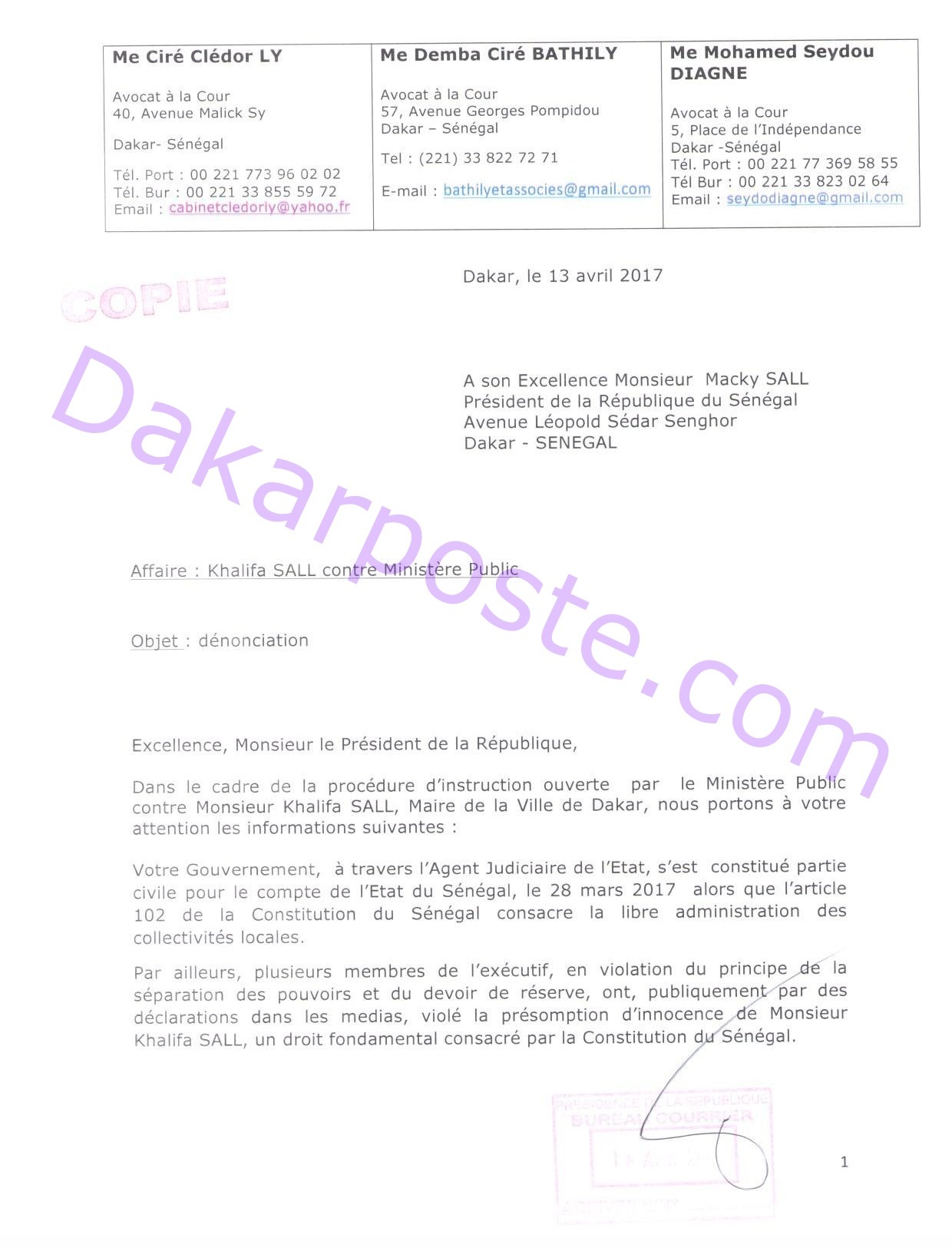 Voici la lettre que les avocats de Khalifa Sall ont adressé au Pr Macky Sall  ! Voici la lettre que les avocats de Khalifa Sall ont adressé au Pr Macky Sall  !