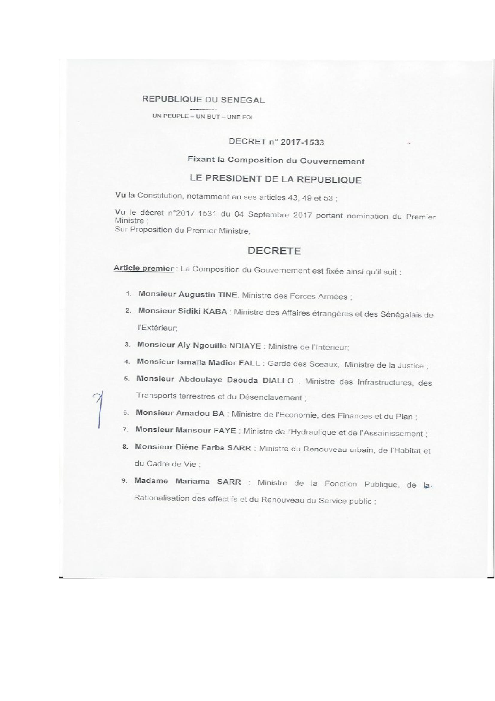 Nouveau Gouvernement du Sénégal: liste complète des nouveaux membres