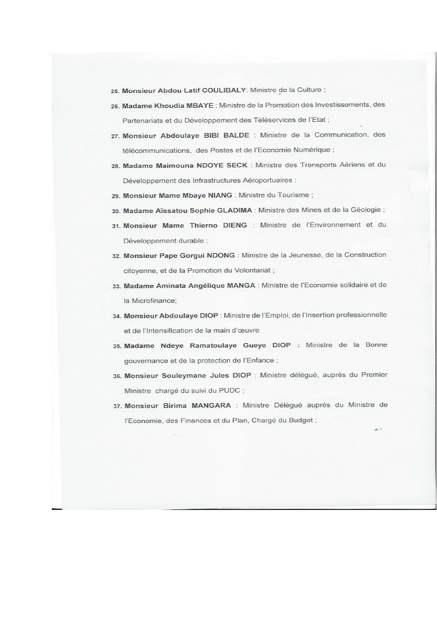 Nouveau Gouvernement du Sénégal: liste complète des nouveaux membres