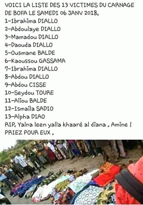 Voici la liste complète du carnage de Borofaye
