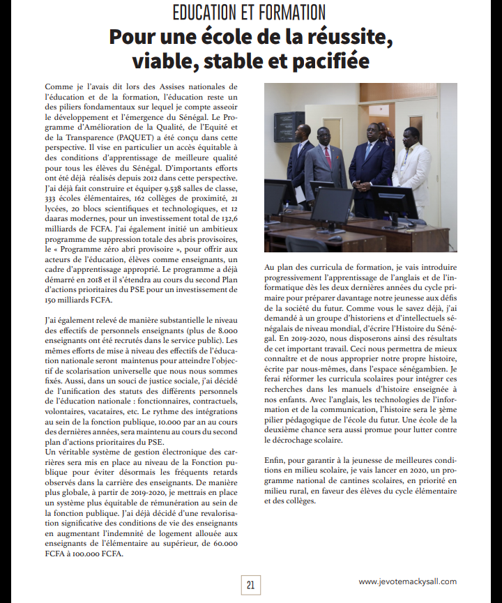 Après sa démonstration de force du week-end, voici le programme du candidat-sortant Macky Sall qui fera...mouche !