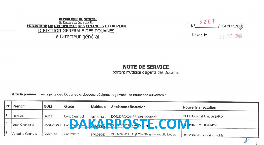 Le DG de la DOUANE secoue encore le cocotier !  (EXCLUSIVITE DAKARPOSTE)