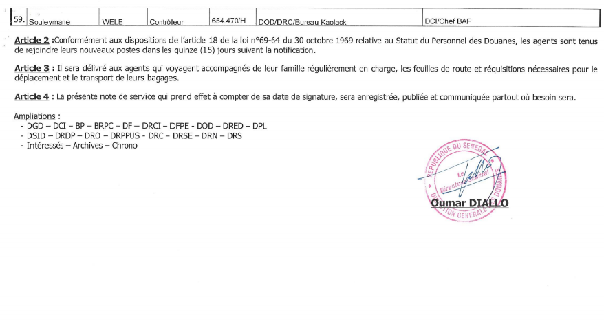Le DG de la DOUANE secoue encore le cocotier !  (EXCLUSIVITE DAKARPOSTE)