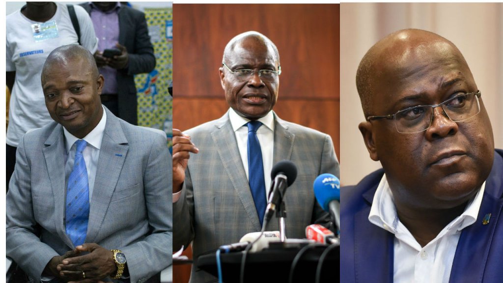 De gauche à droite, Emmanuel Ramazani Shadary, Martin Fayulu, Félix Tshisekedi John Thys