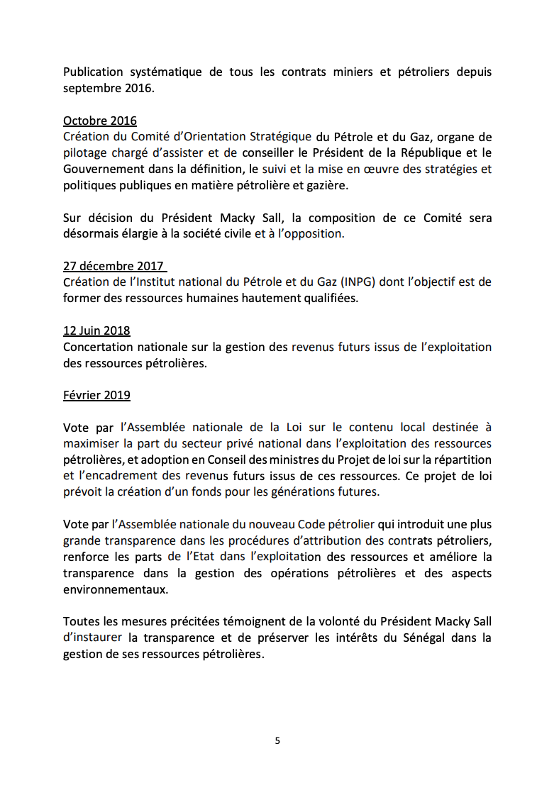 Voici en exclusivité le mémorandum du gouvernement Sénégalais sur le scandale à 10 milliards !