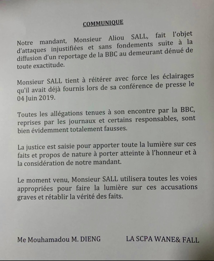 Sortie de El Hadj Hamidou Kassé : Aliou Sall dément et réitère les éclairages de sa conférence de presse (DOCUMENT)