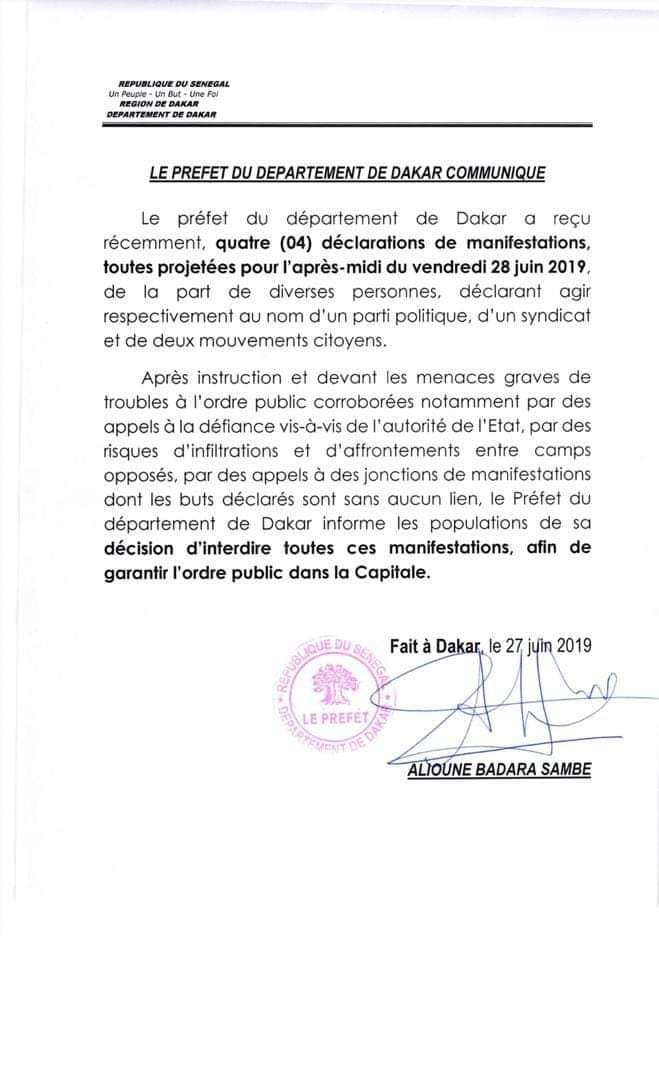 Toutes manifestations est interdite ( arrêté préfectoral)