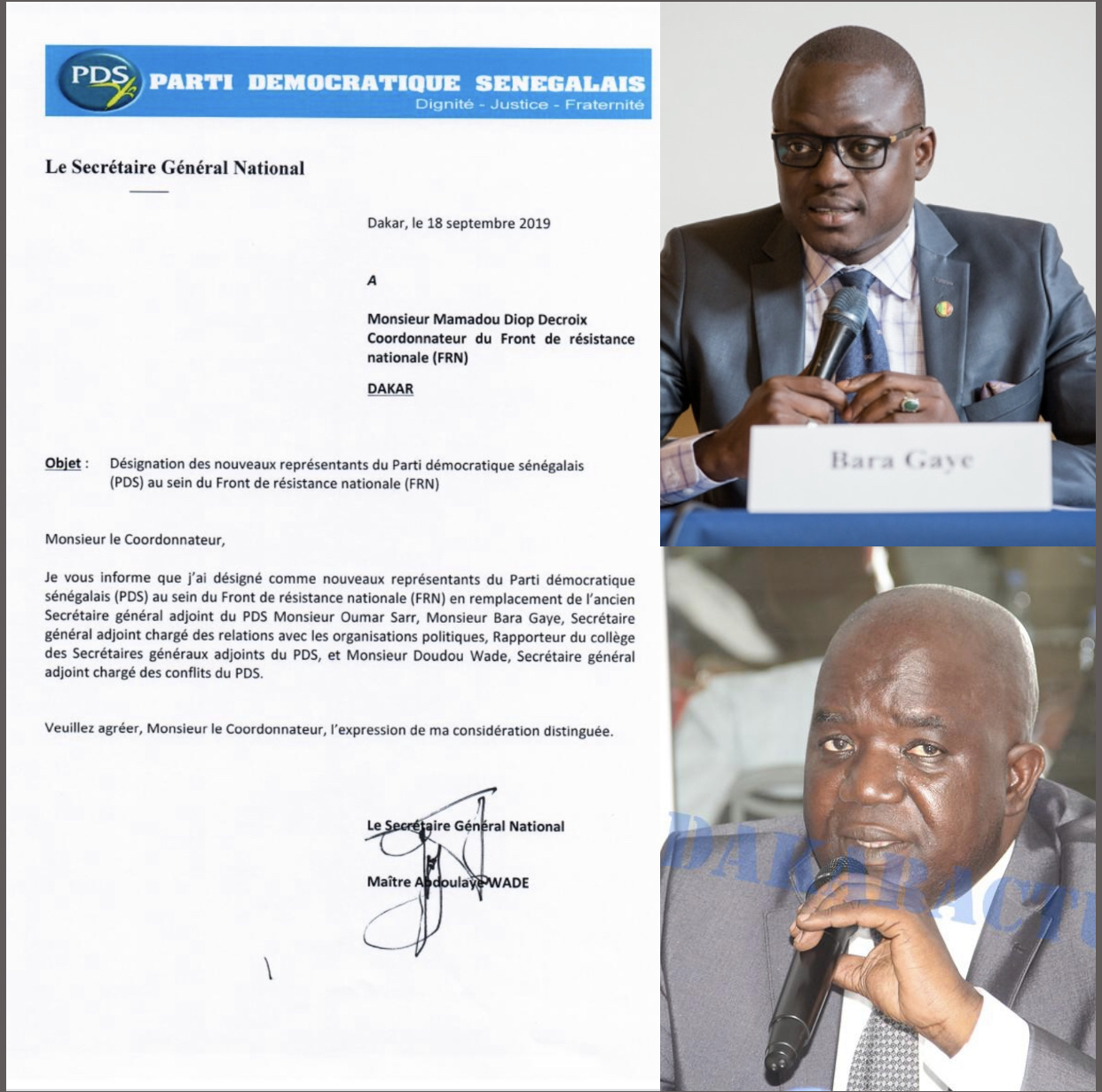 Front de résistance Nationale (FRN) : Bara Gaye et Doudou Wade remplacent Oumar Sarr pour le compte du PDS