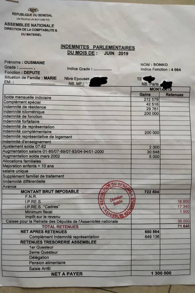 Impôts des députés : En réponse à Decroix, Sonko publie son bulletin de salaire