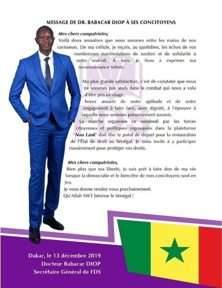 Voici le message du Dr Babacar Diop co-détenu de Guy Marius Sagna!