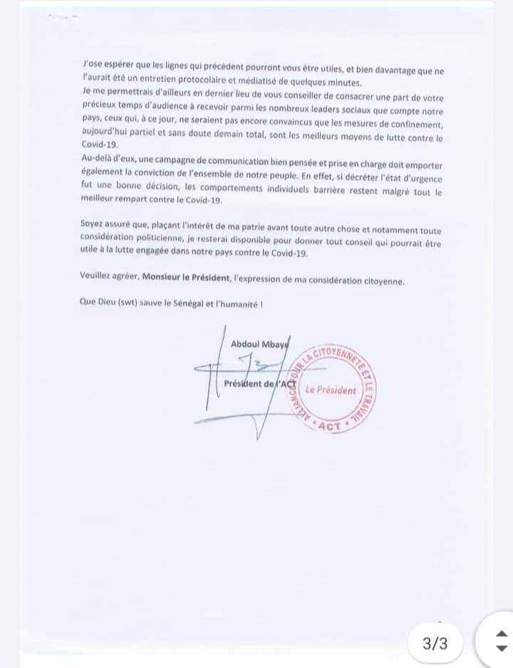Aux abonnés absents hier à la Présidence de la République, l'ancien PM Abdoul Mbaye écrit au Pr Macky Sall