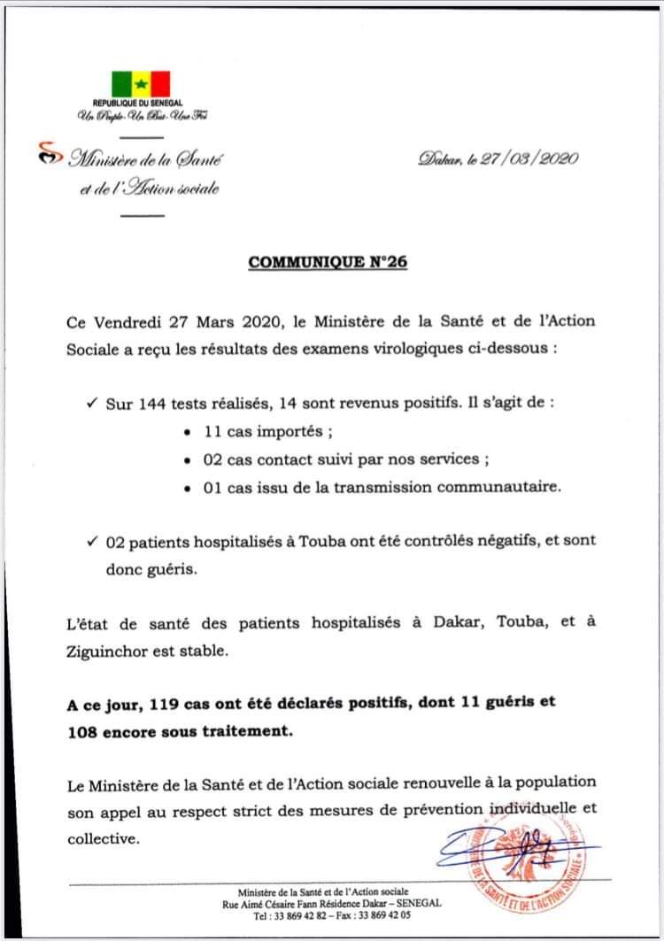 Le point sur le coronavirus au Sénégal
