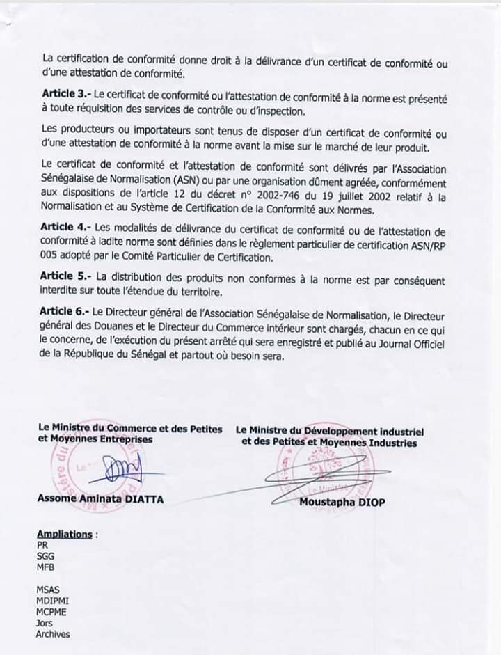 [Document] Covid-19 au Sénégal : La certification de conformité des masques désormais obligatoire (officiel)