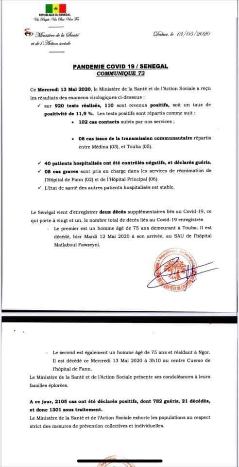 COVID-19 : 110 NOUVELLES CONTAMINATIONS ET DEUX DÉCÈS SIGNALÉS CE MERCREDI
