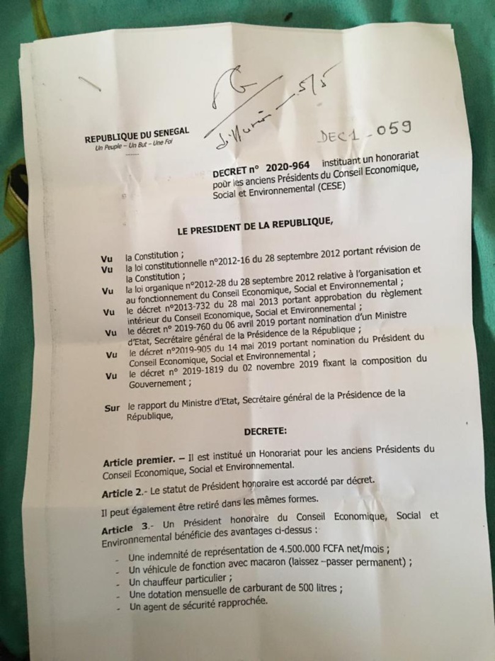 Faux communiqué portant création d’un honorariat des anciens présidents du CESE : La présidence dément et précise...