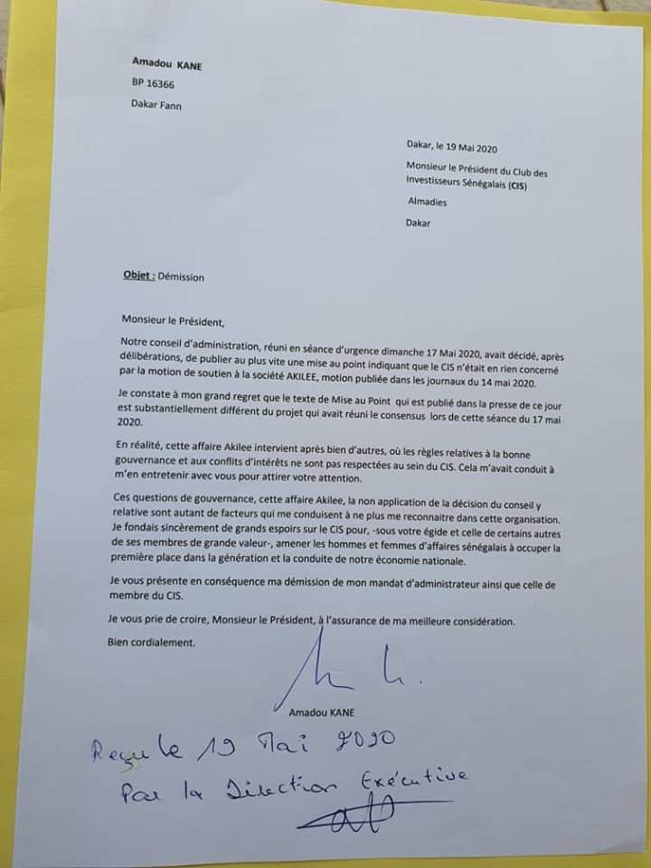 CIS : L’ANCIEN MINISTRE AMADOU KANE S’EN VA (AUSSI) !