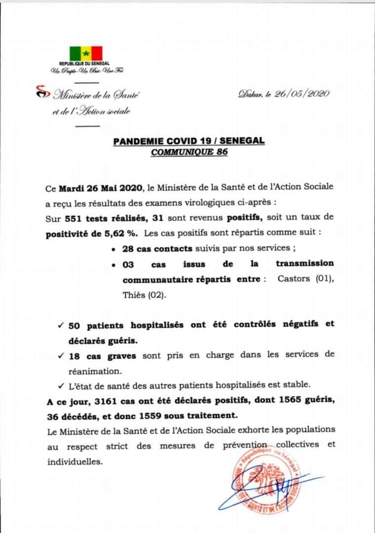Coronavirus au Sénégal - 31 personnes testées positives