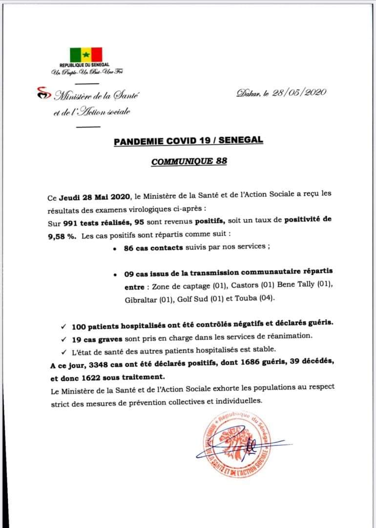 Coronavirus au Sénégal - 95 personnes testées positives