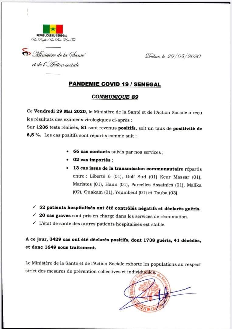 Coronavirus au Sénégal - 81 nouvelles personnes testées positives