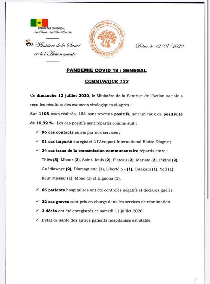 Coronavirus - 121 nouvelles personnes testées positives