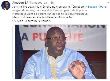 Décès de Babacar Touré : Amadou Ba rend hommage à un homme "courtois et brillant"