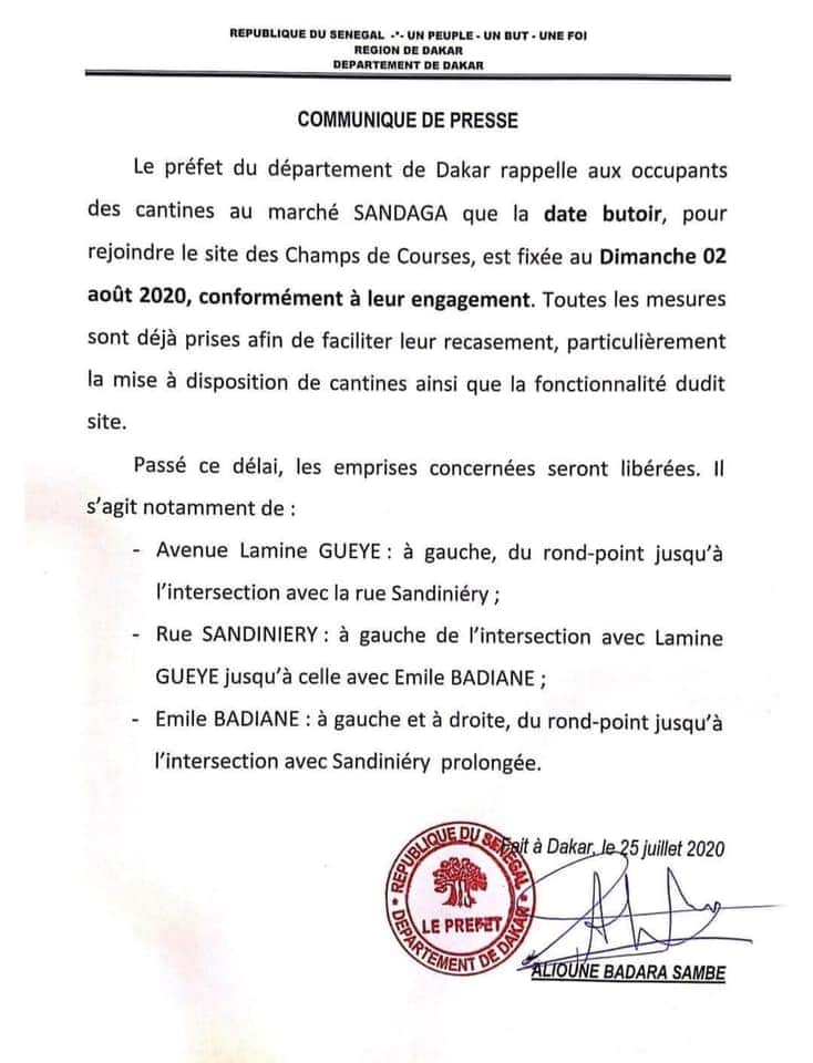 Marché Sandaga: Le Préfet de Dakar donne la date du déguerpissement définitif