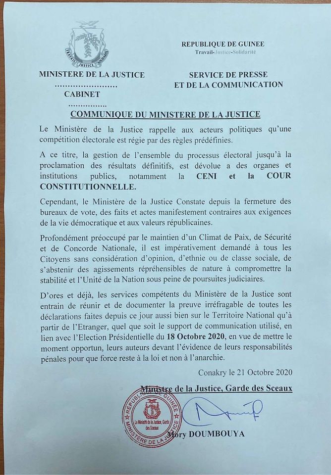 GUINEE: Le ministère de la Justice menace...
