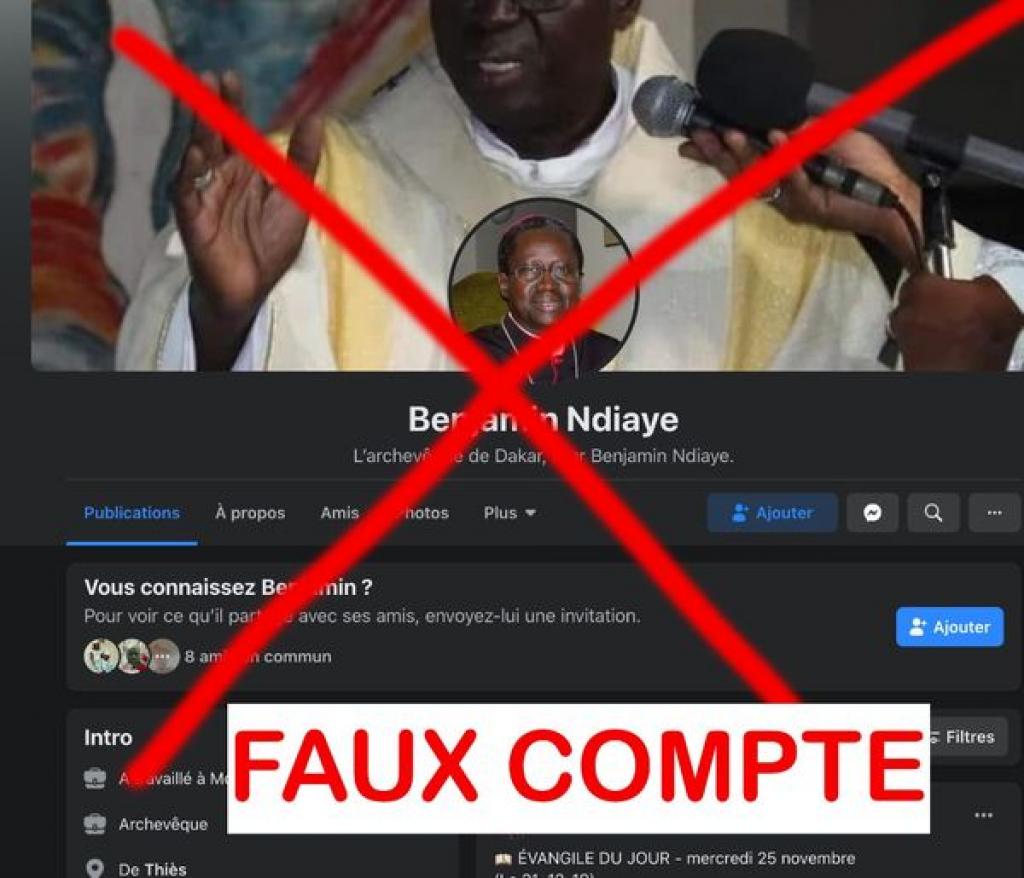 Le "faux compte" de l’archevêque de Dakar qui indispose l’Eglise