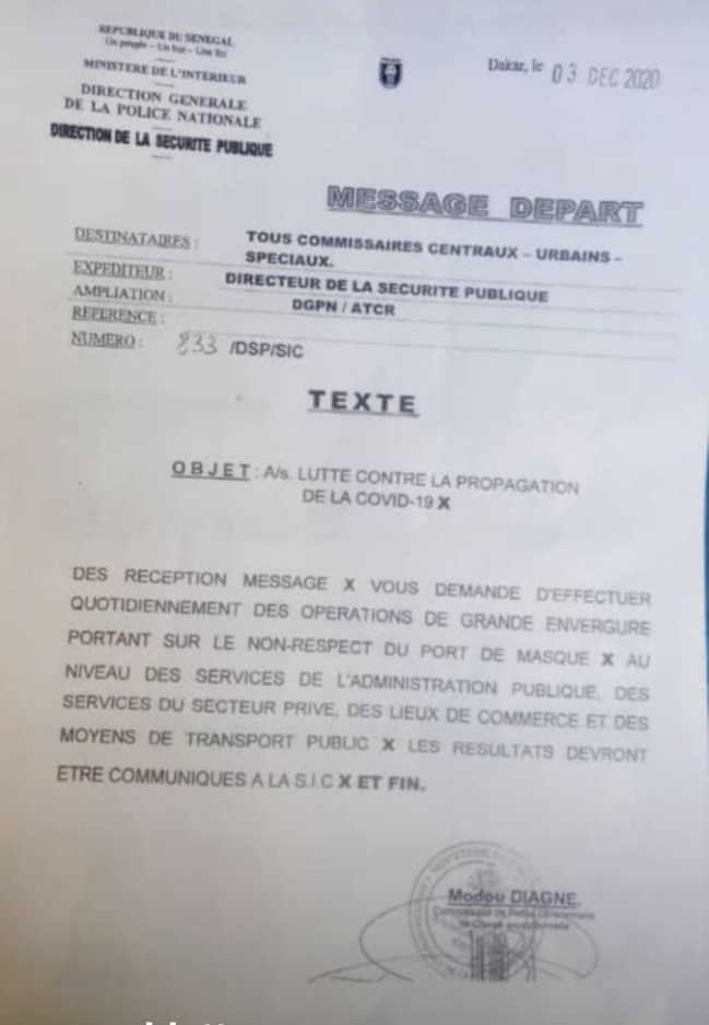 Sénégal: Reprise des contrôles du port du masque en public