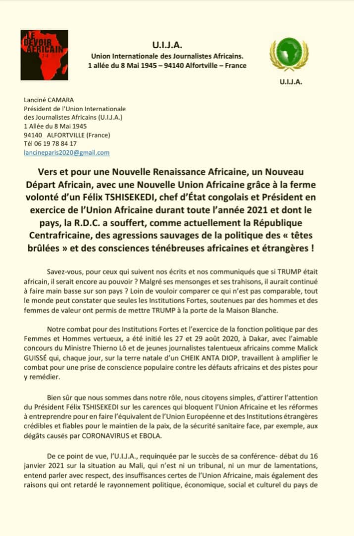 L'Union Internationale des journalistes africains honore Thierno Lo depuis paris