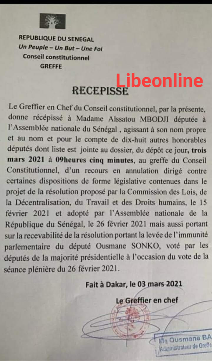 LEVÉE DE L'IMMUNITÉ PARLEMENTAIRE DE SONKO : Le conseil constitutionnel saisi