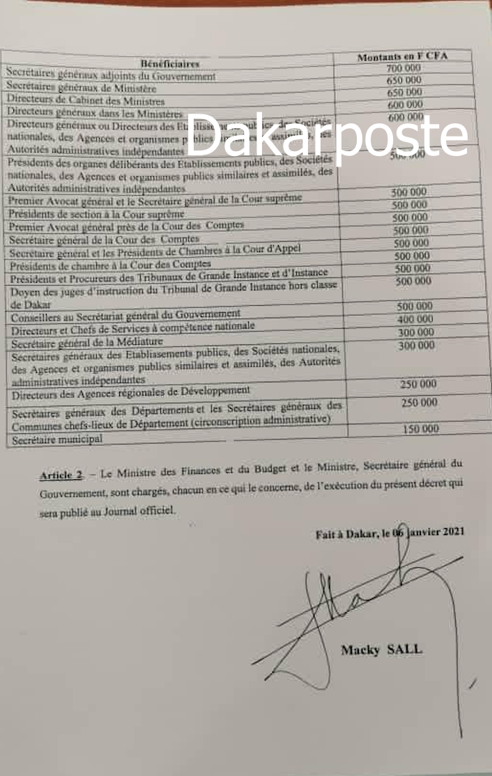 URGENT- Le Pr Macky Sall alloue une indemnité forfaitaire à certains personnels de l'Etat et...(DÉCRET) URGENT- Le Pr Macky Sall alloue une indemnité forfaitaire à certains personnels de l'Etat et...(DÉCRET)