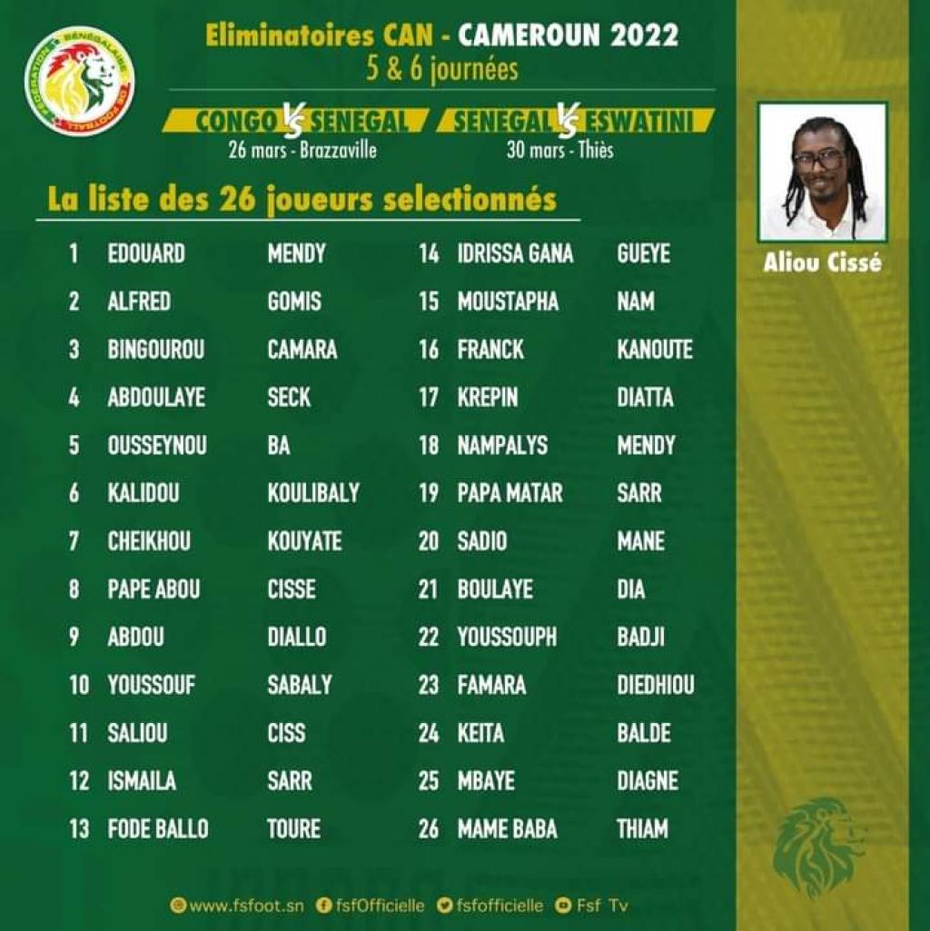 Aliou Cissé convoque 26 joueurs dont 5 nouveaux
