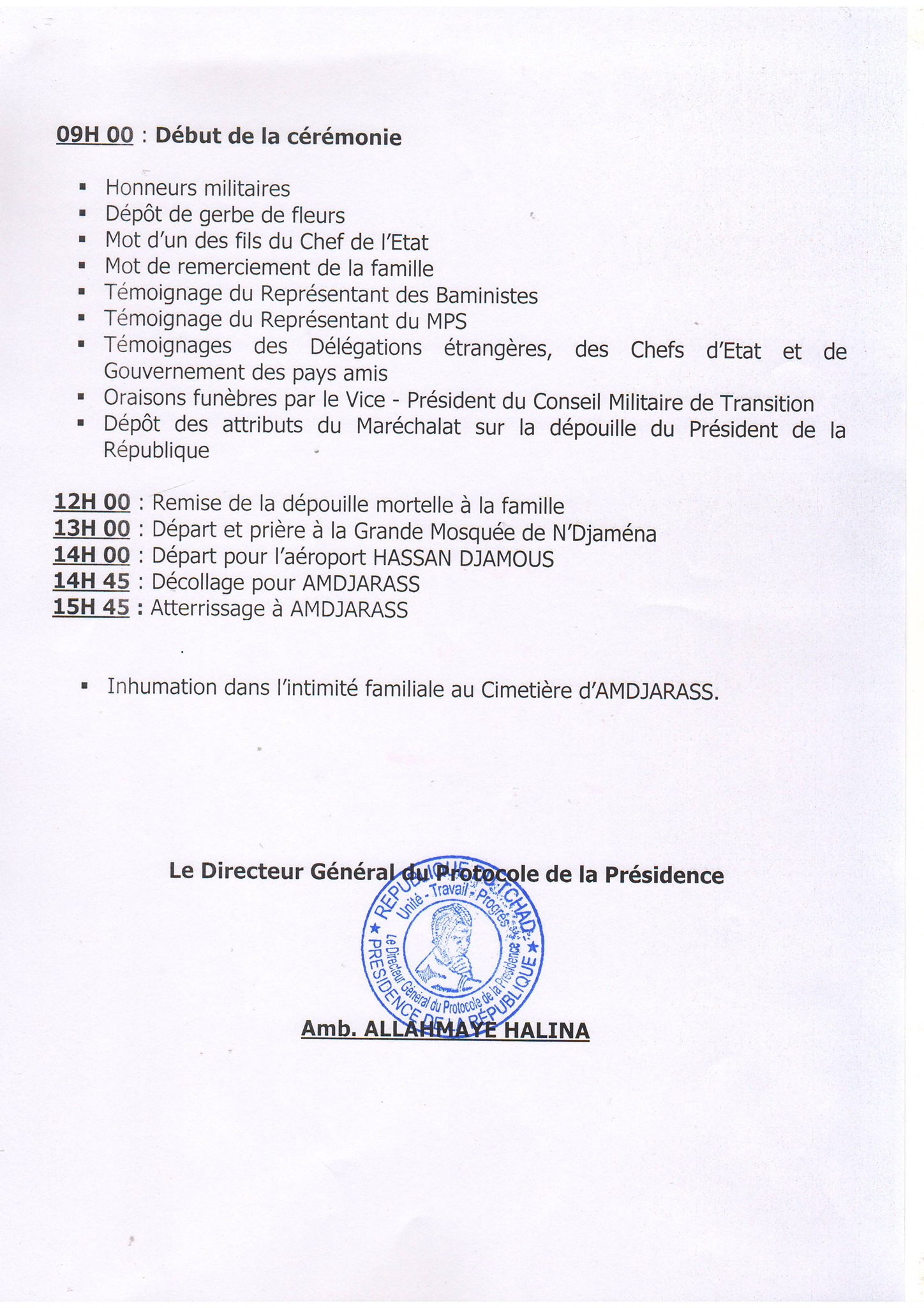 ​Obsèques officielles du défunt Maréchal Tchadien, Idriss Déby Itno - Voici le programme prévu ce vendredi !