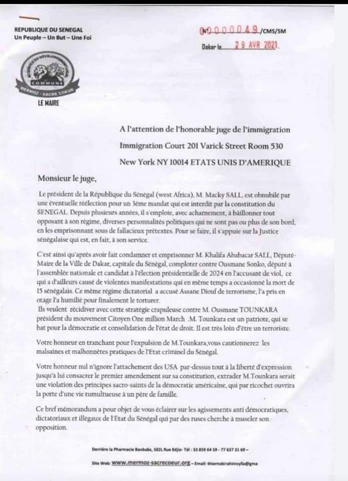 "Cas Ousmane Tounkara"- Barthélemy Dias écrit au juge Américain et vilipende Macky Sall