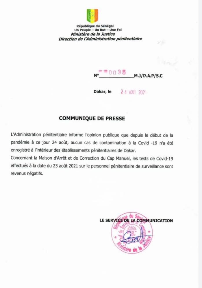 Covid 19 et rappel à Dieu de Habré : les précisions de l’administration pénitentiaire