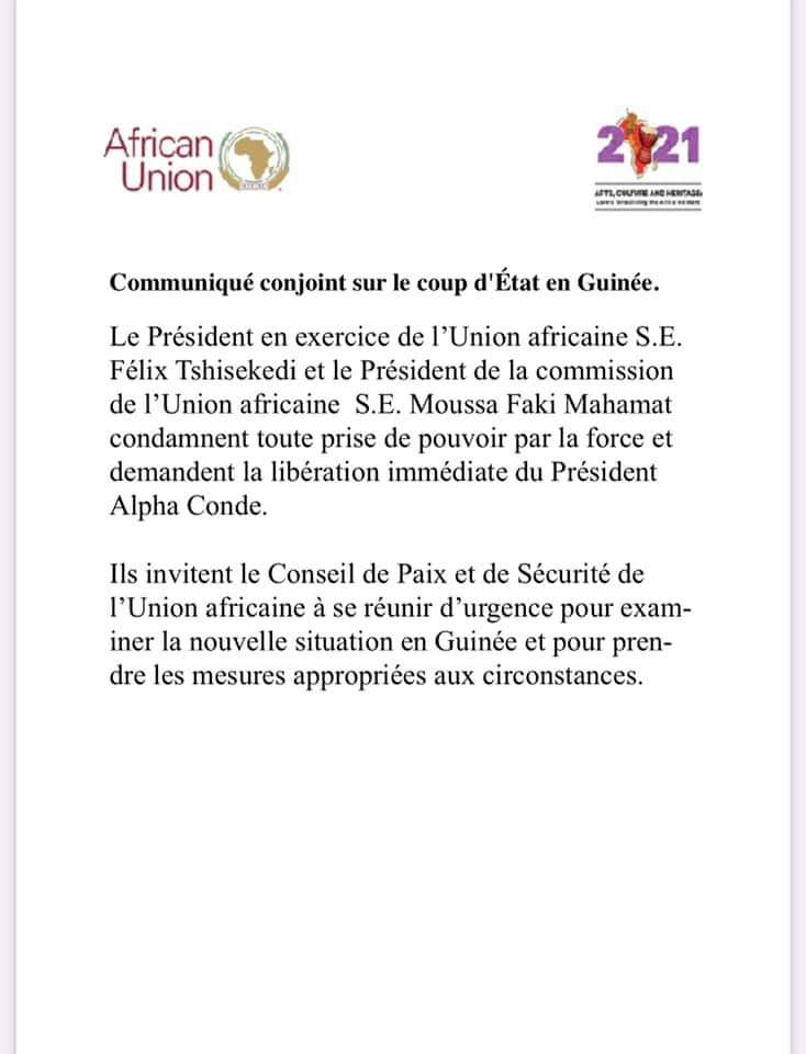 Guinée: L'UNION AFRICAINE condamne le putsch