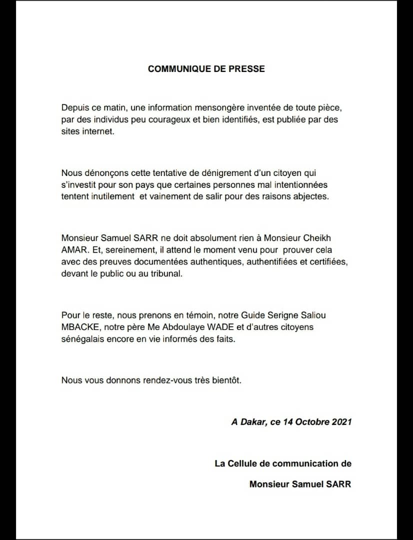 Supposé contentieux de 2 milliards entre Cheikh Amar et Samuel Sarr, Abdoulaye Wade cité...L'ancien ministre de l'Energie dément