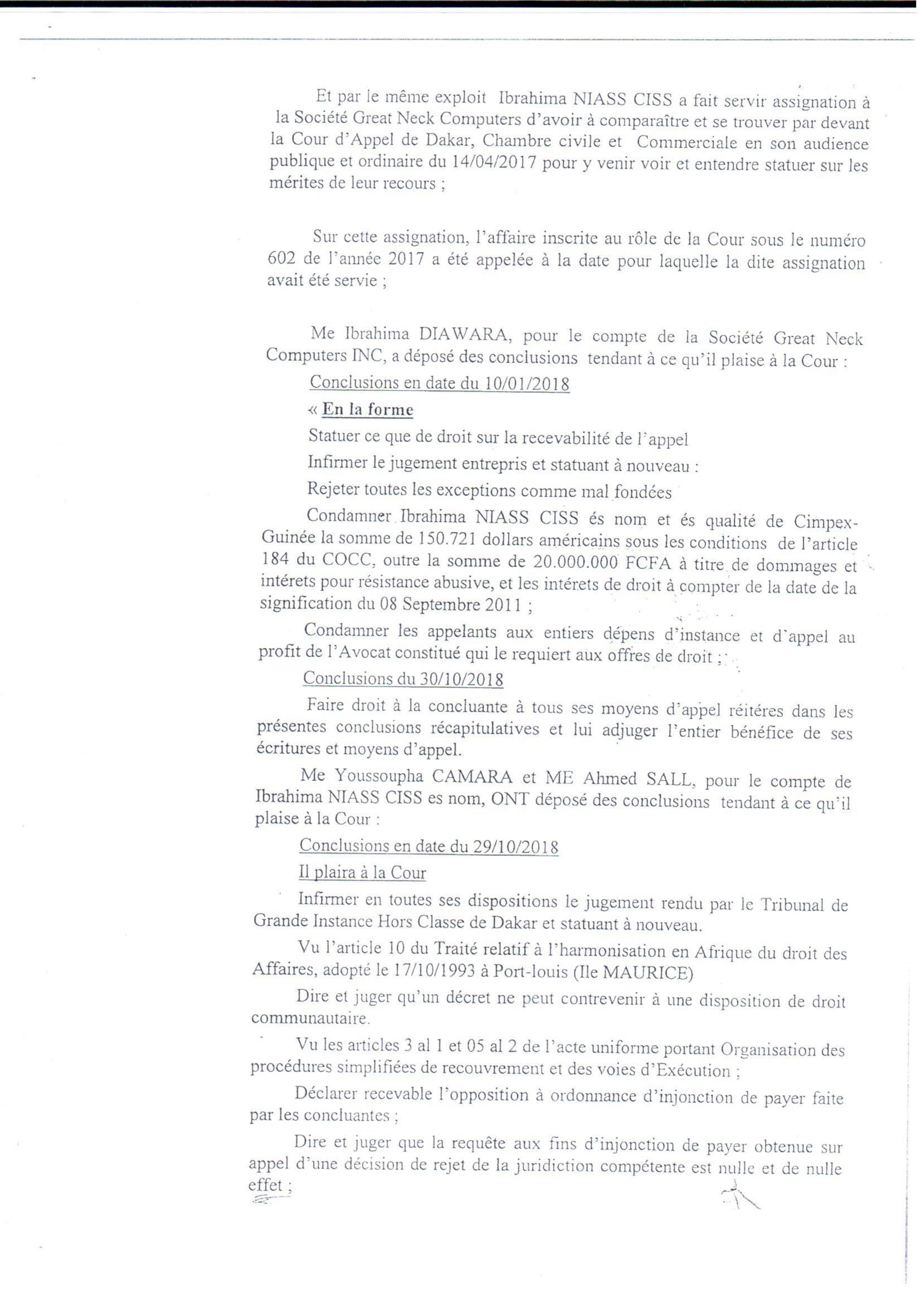 Voici le document qui confirme la condamnation de Baye Ciss par la Cour d'Appel de Dakar !