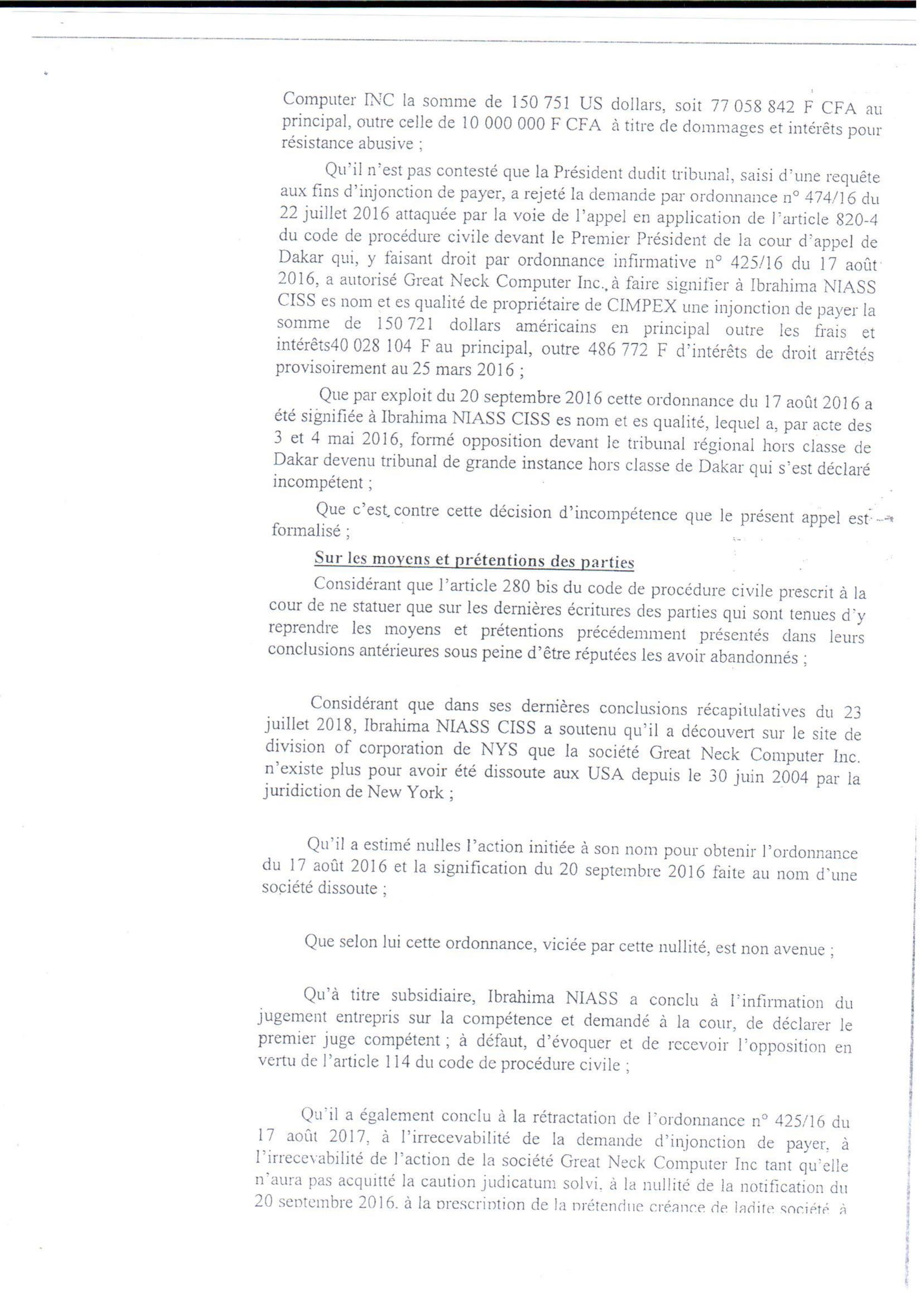 Voici le document qui confirme la condamnation de Baye Ciss par la Cour d'Appel de Dakar !