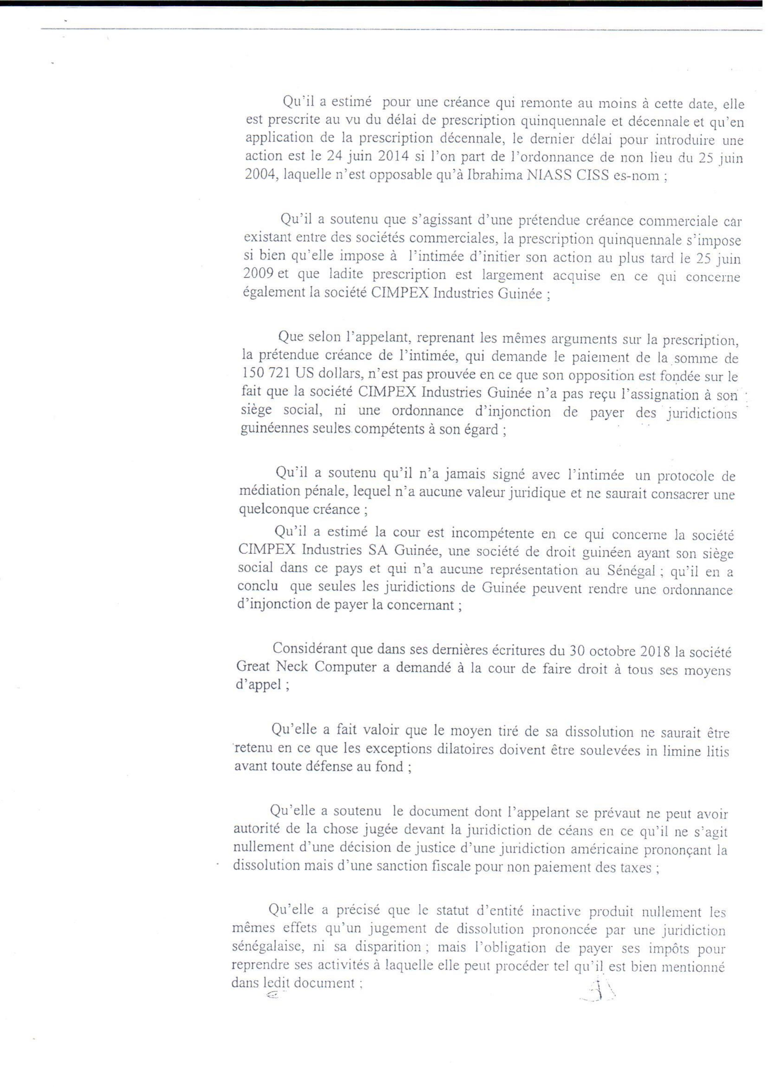 Voici le document qui confirme la condamnation de Baye Ciss par la Cour d'Appel de Dakar !