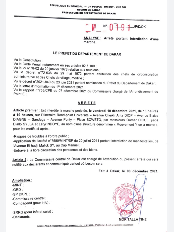 Marche pour dénoncer l’instrumentalisation de la justice : la manifestation de « Y en marre » interdite