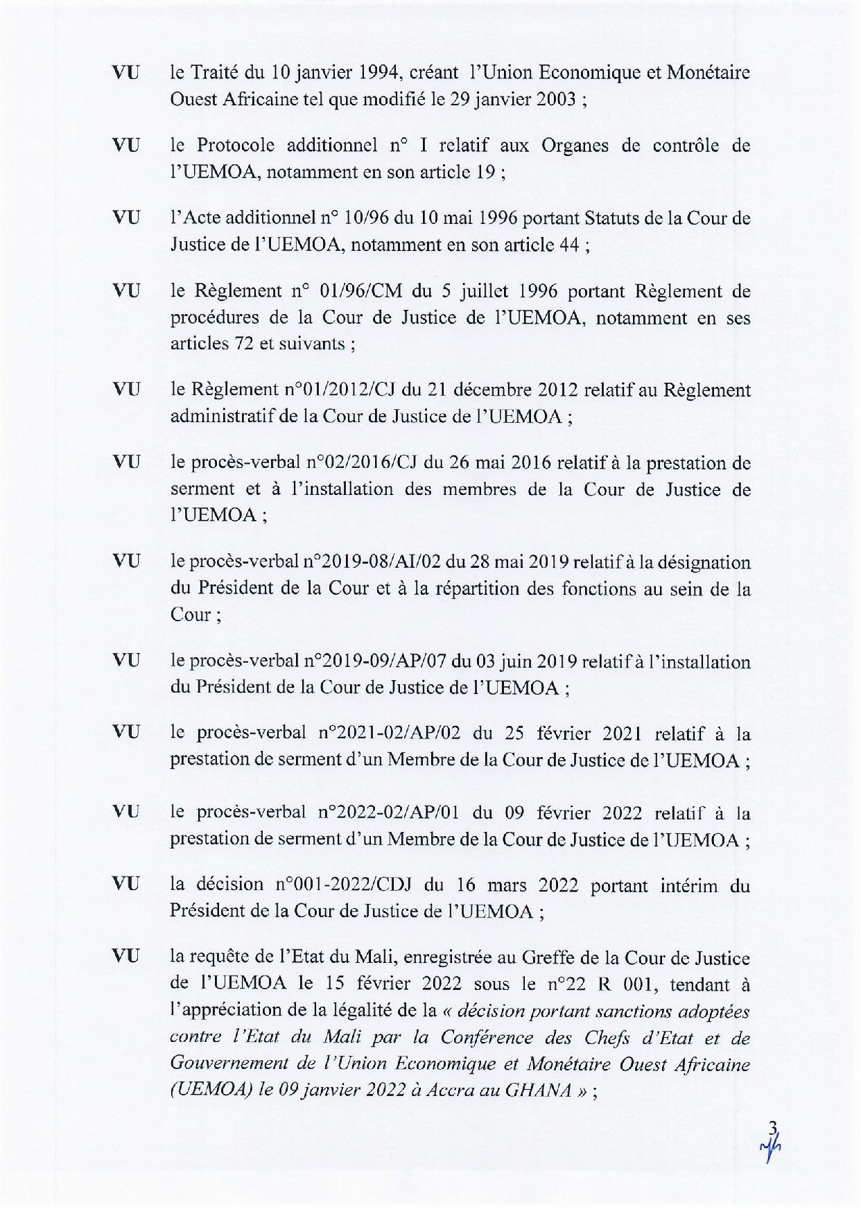 Mali : suspension des sanctions adoptées contre le Mali par les Chefs d’État de l'Uemoa (Document)