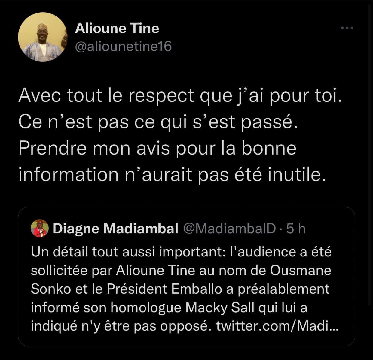 Alioune Tine  donne la réplique à Madiambal Diagne