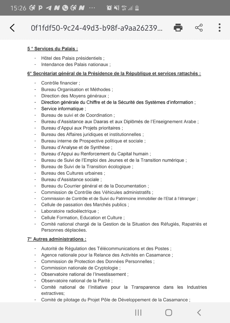 [Document] La Présidence publie le Décret portant répartition des services