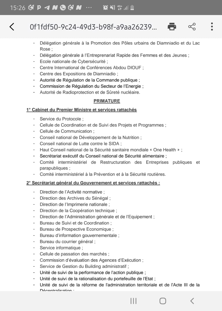 [Document] La Présidence publie le Décret portant répartition des services
