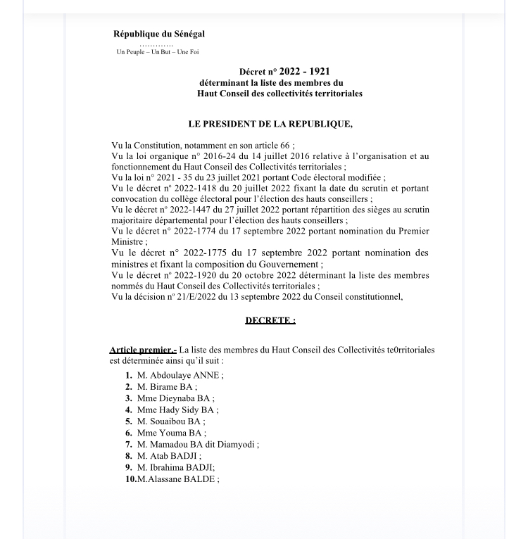 Dakaractu - Haut Conseil des Collectivités Territoriales : Le Président dresse la liste des 150 membres