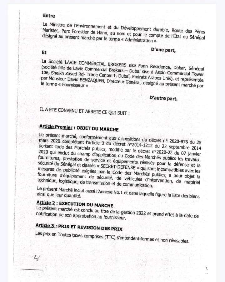 Documents :Voici l'intégralité du contrat d’armement entre l’Etat du Senegal et " Petit Boube "