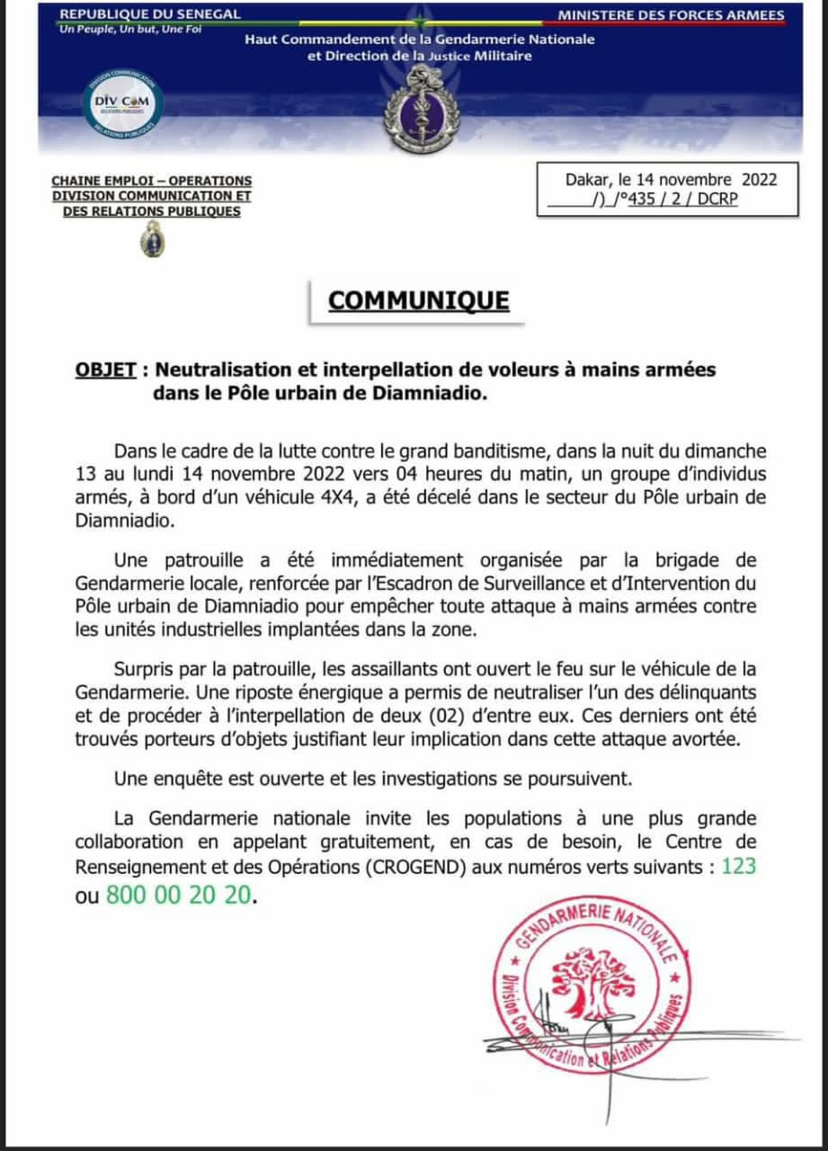 La gendarmerie neutralise un gang armé