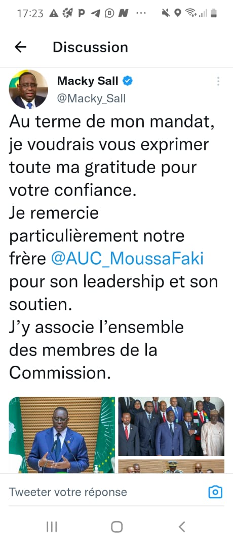 Présidence de l'Union africaine- Après avoir passé le flambeau à M. Assoumani, la réaction du Pr Macky Sall